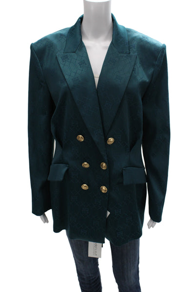 Elisabetta Franchi Women Green Geometric Jacket Button Polyester Size 48