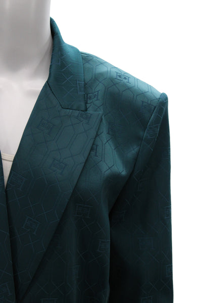 Elisabetta Franchi Women Green Geometric Jacket Button Polyester Size 48