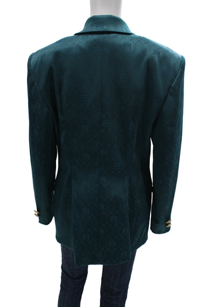 Elisabetta Franchi Women Green Geometric Jacket Button Polyester Size 48