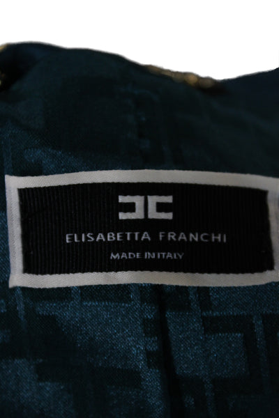Elisabetta Franchi Women Green Geometric Jacket Button Polyester Size 48