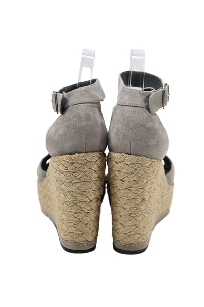 Stuart Weitzman Womens Wedge Heel Platform Ankle Strap Sandals Gray Suede 8.5M