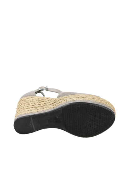 Stuart Weitzman Womens Wedge Heel Platform Ankle Strap Sandals Gray Suede 8.5M