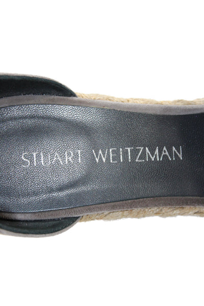 Stuart Weitzman Womens Wedge Heel Platform Ankle Strap Sandals Gray Suede 8.5M