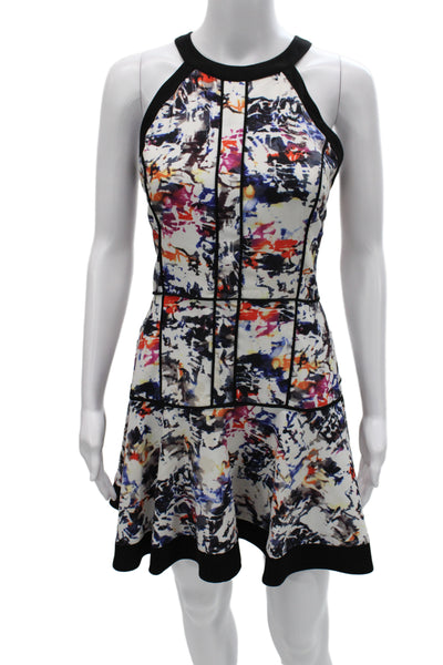 Parker Womens Fit & Flare Halter Tie Dye White Sleeveless Short Dress Size M