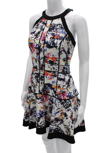 Parker Womens Fit & Flare Halter Tie Dye White Sleeveless Short Dress Size M