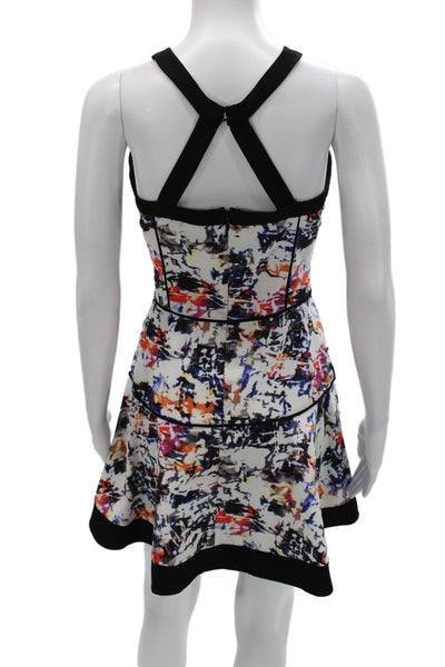 Parker Womens Fit & Flare Halter Tie Dye White Sleeveless Short Dress Size M