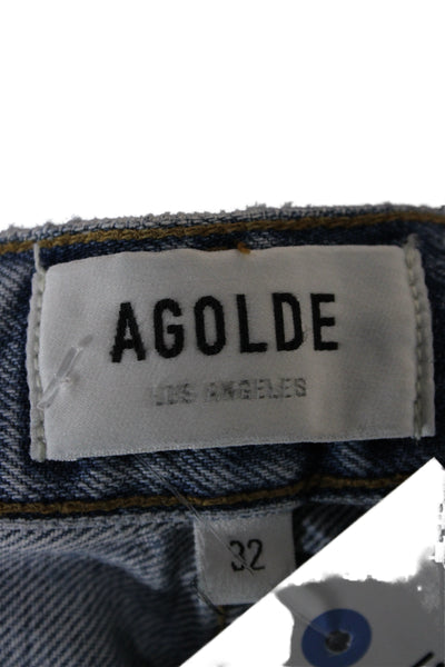 Agolde Women Tapered Distressed Blue High Rise Jeans 28 Inseam Size 32