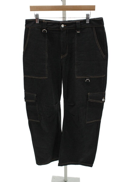 By Dyln Unisex Kids Cargo Pants Black 100% Cotton High Rise Inseam 32 Size L
