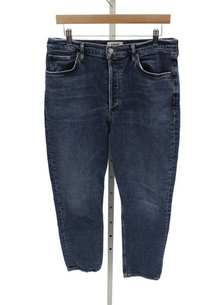 Agolde Unisex Adults Ankle Jeans Blue High Rise Button Cotton Size 29