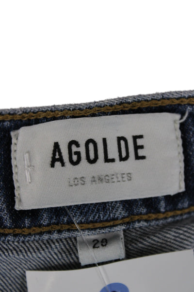 Agolde Unisex Adults Ankle Jeans Blue High Rise Button Cotton Size 29