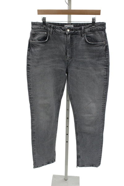 Zara Women Tapered Jeans Gray High Rise Button Cotton Size 10
