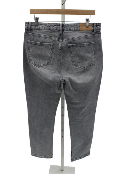 Zara Women Tapered Jeans Gray High Rise Button Cotton Size 10