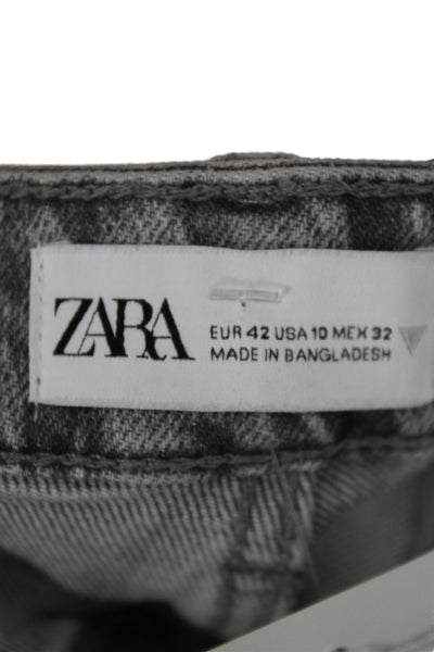 Zara Women Tapered Jeans Gray High Rise Button Cotton Size 10