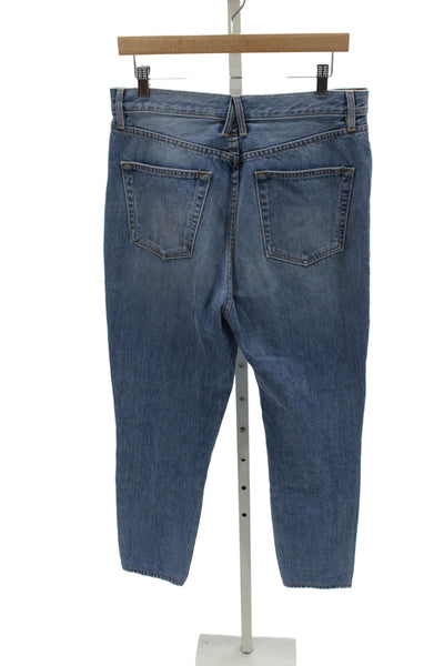 Slvrlake Unisex Adults Tapered High Rise Blue Cotton Jeans Button Size 31