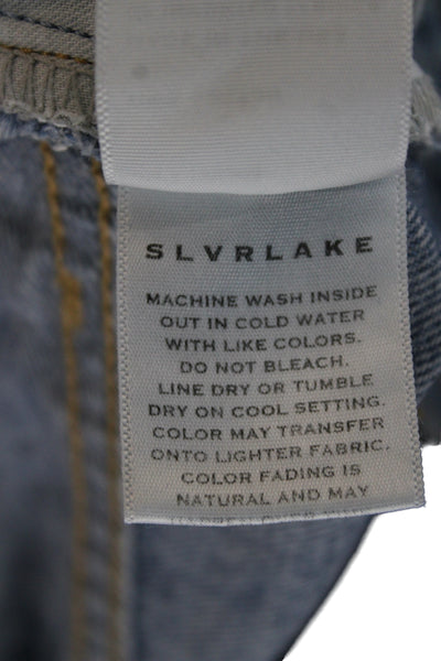 Slvrlake Unisex Adults Tapered High Rise Blue Cotton Jeans Button Size 31