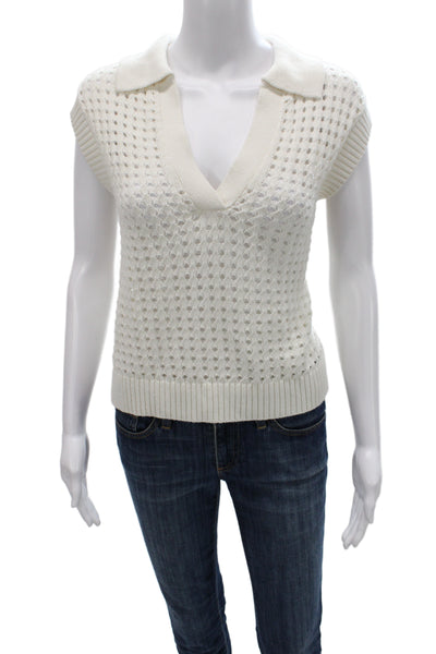 Velvet by Graham & Spencer Women White Cotton Sleeveless Sweater Vest Size L
