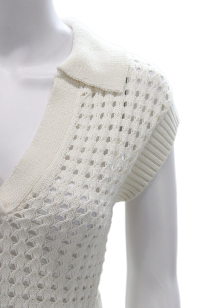 Velvet by Graham & Spencer Women White Cotton Sleeveless Sweater Vest Size L