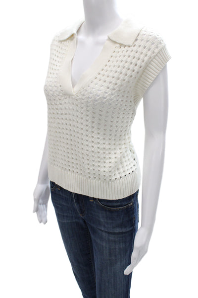 Velvet by Graham & Spencer Women White Cotton Sleeveless Sweater Vest Size L