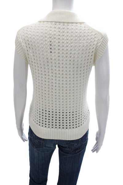 Velvet by Graham & Spencer Women White Cotton Sleeveless Sweater Vest Size L