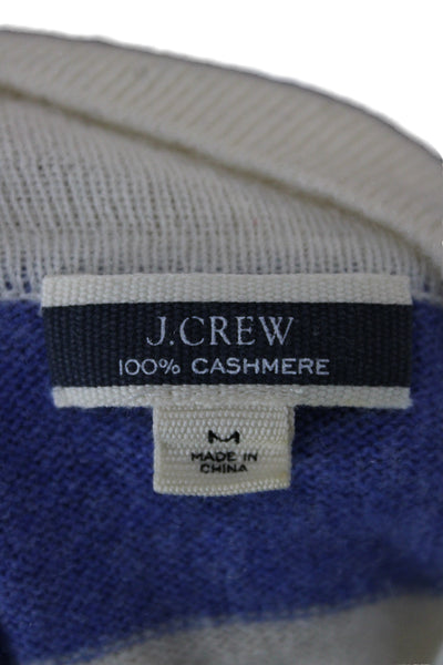 J Crew Women Pullover Cashmere Striped Collared Long Sleeve Blue Sweater Size M