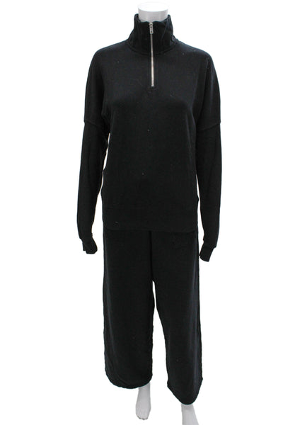Perfect White Tee Womens Half Zipper Turtleneck Sweat Suit Black Size Small