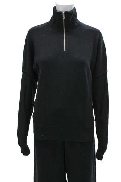 Perfect White Tee Womens Half Zipper Turtleneck Sweat Suit Black Size Small