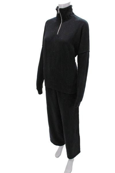 Perfect White Tee Womens Half Zipper Turtleneck Sweat Suit Black Size Small