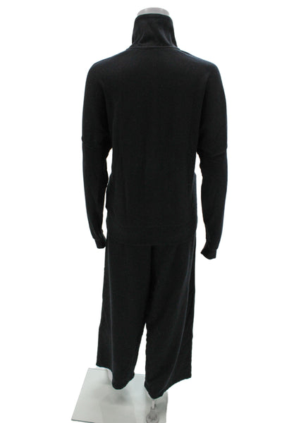 Perfect White Tee Womens Half Zipper Turtleneck Sweat Suit Black Size Small