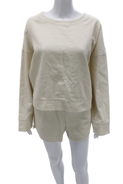 Araminta James Womens Corduroy Sweater Shorts Set White Cotton Size 10/8