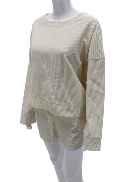 Araminta James Womens Corduroy Sweater Shorts Set White Cotton Size 10/8