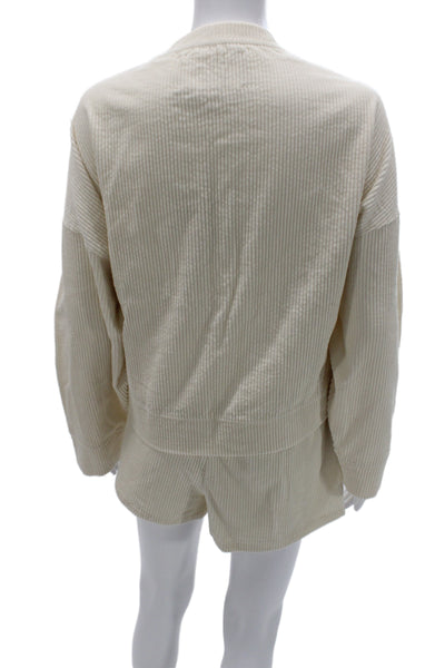 Araminta James Womens Corduroy Sweater Shorts Set White Cotton Size 10/8