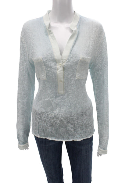 Dune Womens Basic Collared Blue Cotton Long Sleeve Blouse Size 48