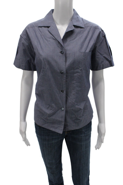 Grammar Women Basic Button-Up Collared Short Sleeve Organic Cotton Blue Size S