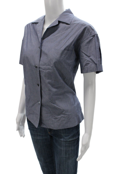 Grammar Women Basic Button-Up Collared Short Sleeve Organic Cotton Blue Size S