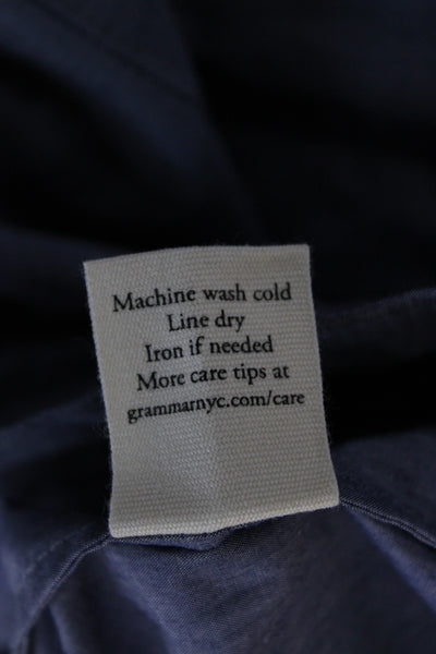 Grammar Women Basic Button-Up Collared Short Sleeve Organic Cotton Blue Size S