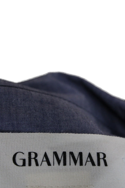 Grammar Women Basic Button-Up Collared Short Sleeve Organic Cotton Blue Size S