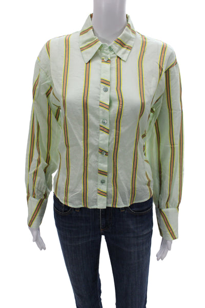 Cotelac Women Striped Cotton-Blend Collared Button-Up Top Long Sleeve Size 1