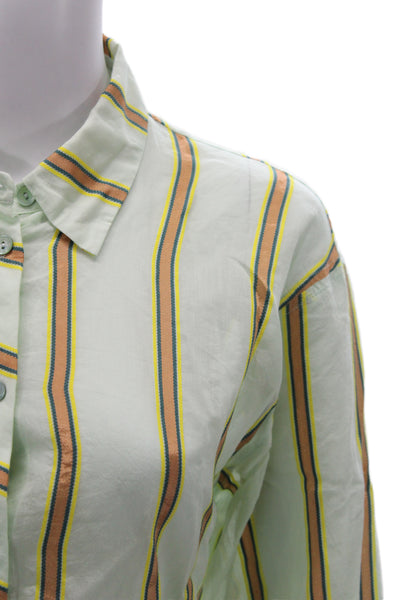 Cotelac Women Striped Cotton-Blend Collared Button-Up Top Long Sleeve Size 1