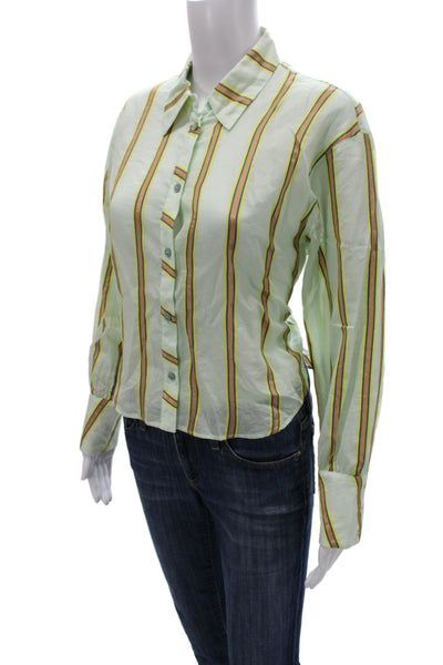 Cotelac Women Striped Cotton-Blend Collared Button-Up Top Long Sleeve Size 1