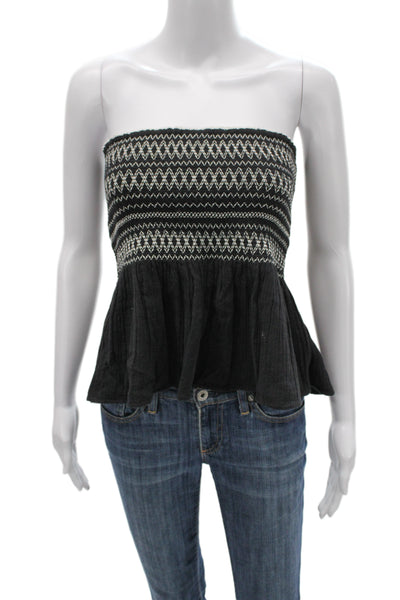 Mes DeMoiselles Paris Women Tube Top Black Cotton Geometric Boho Size 34