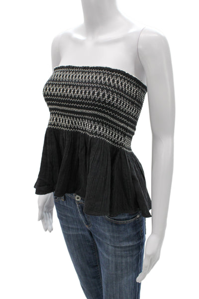 Mes DeMoiselles Paris Women Tube Top Black Cotton Geometric Boho Size 34