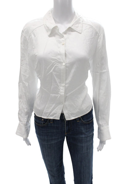 Stateside Womens Button-Up Collared Long Sleeve Viscose White Top Size L