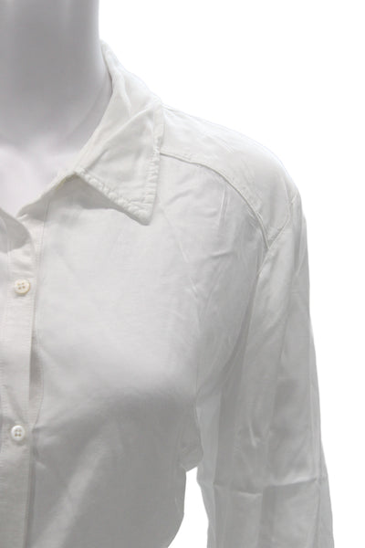 Stateside Womens Button-Up Collared Long Sleeve Viscose White Top Size L