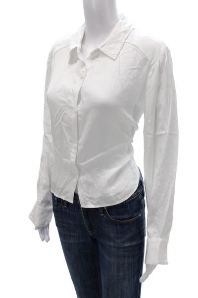 Stateside Womens Button-Up Collared Long Sleeve Viscose White Top Size L