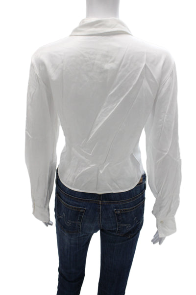 Stateside Womens Button-Up Collared Long Sleeve Viscose White Top Size L