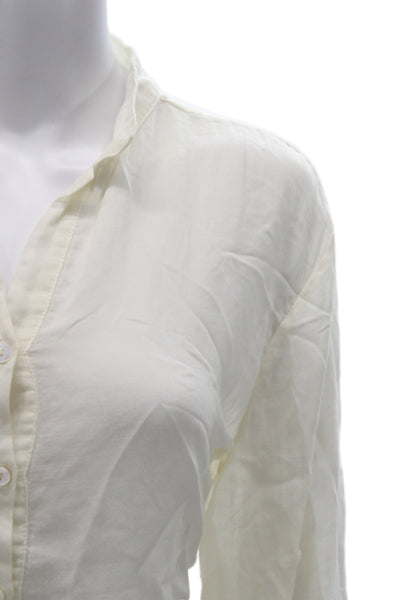 Enza Costa Women Basic Ivory Cotton Collared Long Sleeve Button Up Shirt Size 3