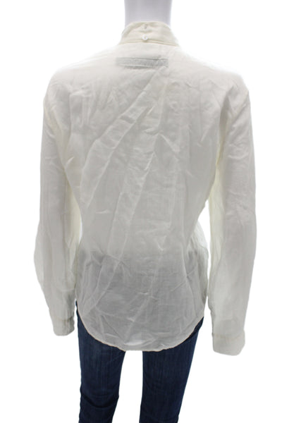 Enza Costa Women Basic Ivory Cotton Collared Long Sleeve Button Up Shirt Size 3
