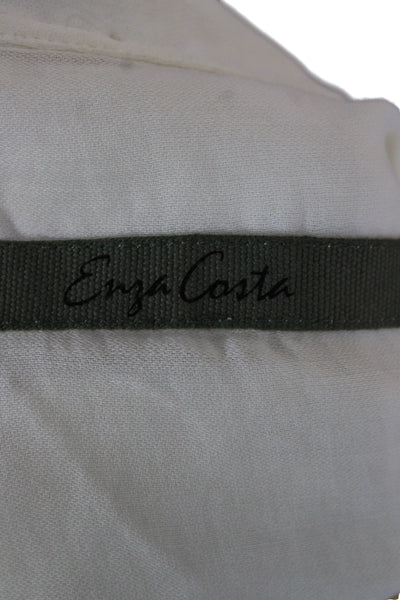 Enza Costa Women Basic Ivory Cotton Collared Long Sleeve Button Up Shirt Size 3