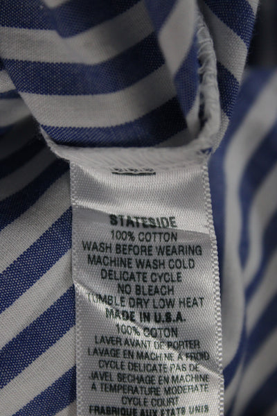 Stateside Womens Striped Collared Button-Up Blue Cotton Long Sleeve Size L