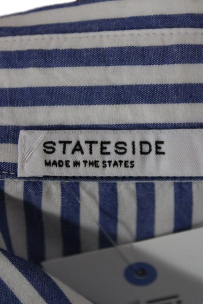 Stateside Womens Striped Collared Button-Up Blue Cotton Long Sleeve Size L